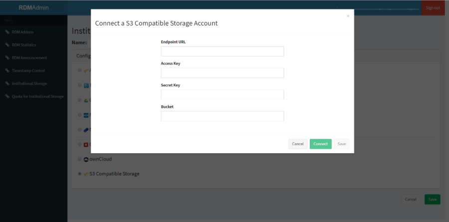 Selecting S3 Compatible Storage as institutional storage